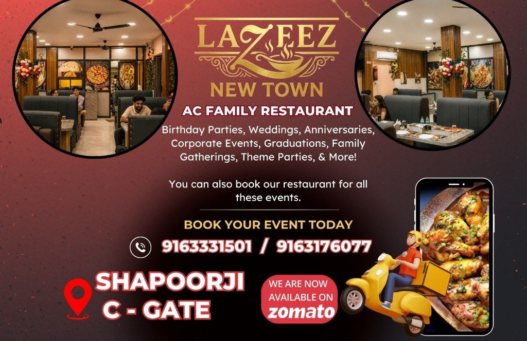 Lazeez NewTown event booking: birthday parties, weddings, anniversaries, corporate events and more. Call 9163331501 or 9163176077. Shapoorji C-Gate.
